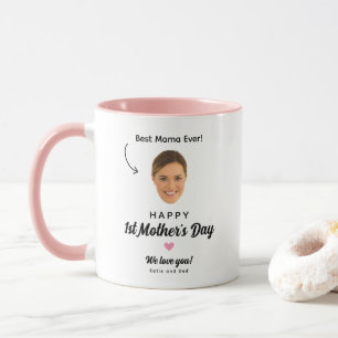 Caneca Foto engraçada do rosto rosa feliz 1º Dia das Mães