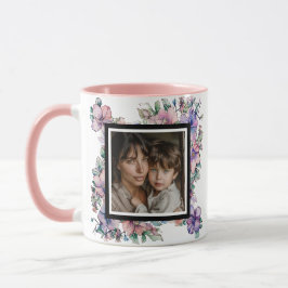Caneca Foto Floral de Aquarela da Mamãe Mãe
