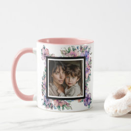 Caneca Foto Floral de Aquarela da Mamãe Mãe