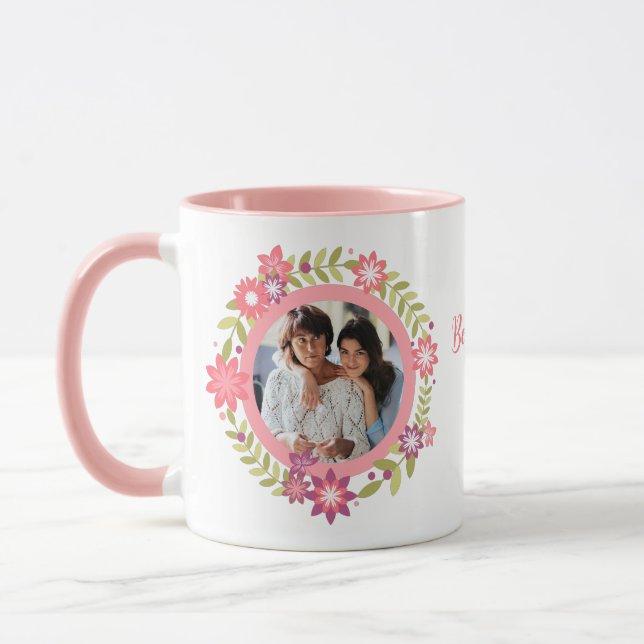 Caneca Foto Floral Dia da Mãe Presente Flor Rosa Fusível  (Esquerda)