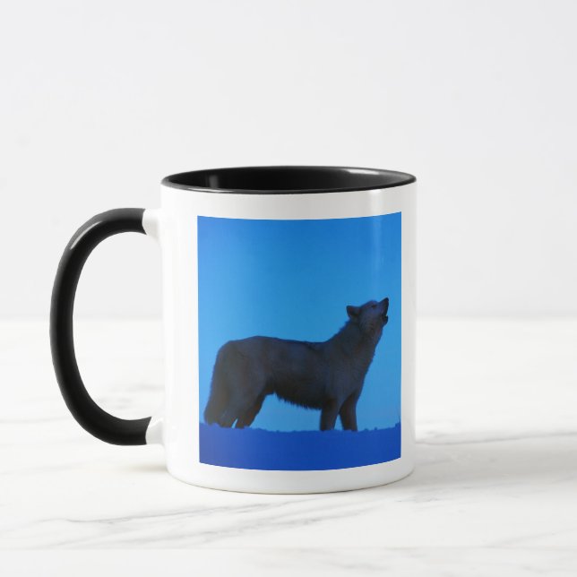 Caneca Foto, lobo branco que urra na noite, cor, (Esquerda)