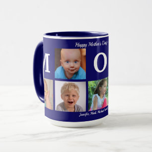 Caneca Foto Mãe Colagem Marinho Azul Grande Combo