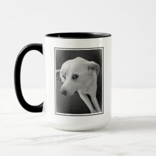Caneca Foto Negra e Branca Engraçada de Rosto Cachorro