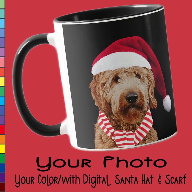 Caneca Foto personalizada de Dog Santa Hat, presente para (Criador carregado)