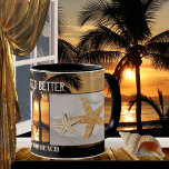 Caneca Foto personalizada de Dream Beach<br><div class="desc">Caneca personalizada com fotos próprias em um pôr do sol de praia tropical com seus textos personalizados. Bonita para quem ama a praia ou como presente para madrinhas e família num casamento de destino.</div>