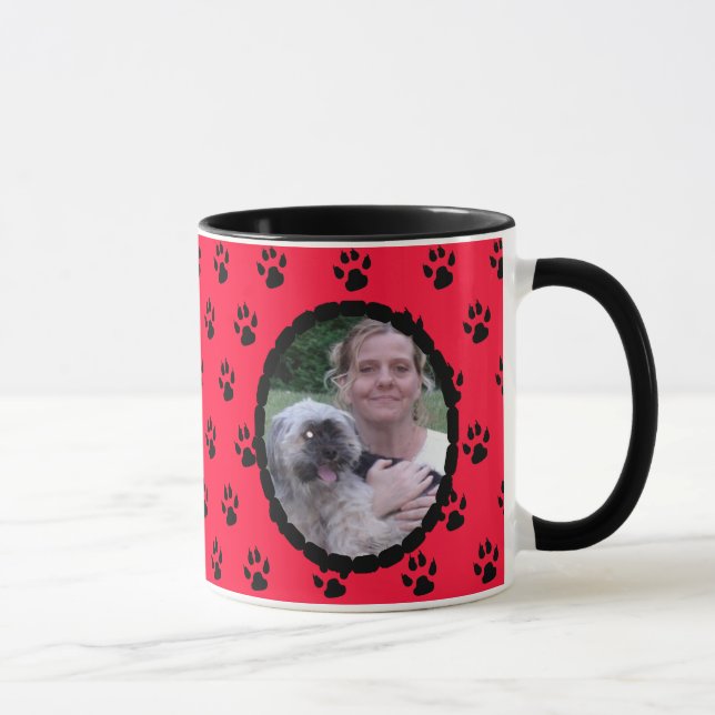 Caneca Foto personalizada de impressões de pata vermelha  (Direita)