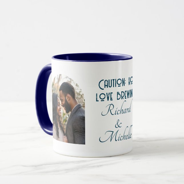 Caneca Foto personalizada e nomes com amor engraçado Azul (Frente Esquerda)