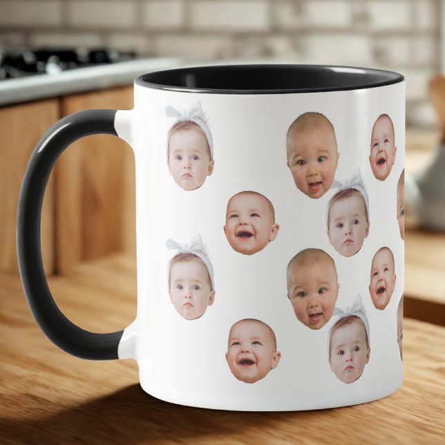 Caneca Foto Personalizada Engraçada Do Bebê Face 3 Fotos (Criador carregado)