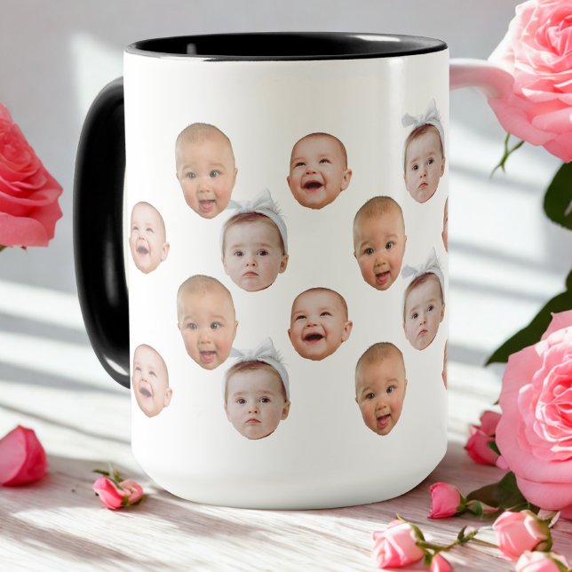 Caneca Foto Personalizada Engraçada Do Bebê Face 3 Fotos (Criador carregado)