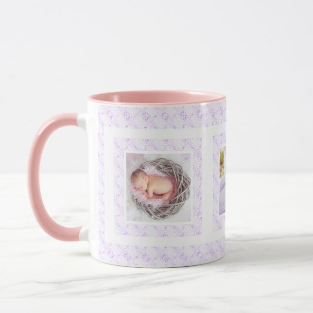 Caneca Foto personalizada Padrões Lilac Dia da Mãe Mamãe (Esquerda)