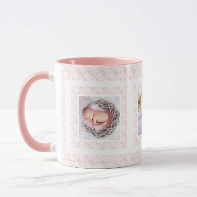 Caneca Foto personalizada Pink Padrão Dia da Mãe Mamãe (Esquerda)