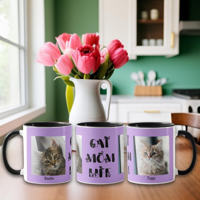 Caneca Foto personalizada púrpura Cat Mãe Dia de as mães (Criador carregado)