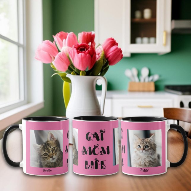 Caneca Foto personalizada rosa Cat Mãe Dia de as mães (Criador carregado)