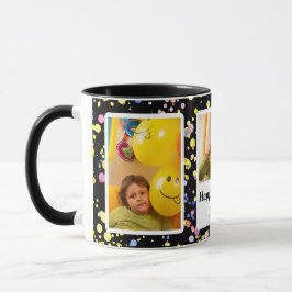 Caneca Foto personalizável preta Frames Birthday Confetti