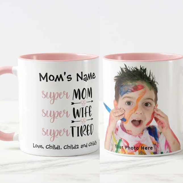 Caneca Foto personalizável Super-Mãe Super-Esposa Cansada (Criador carregado)