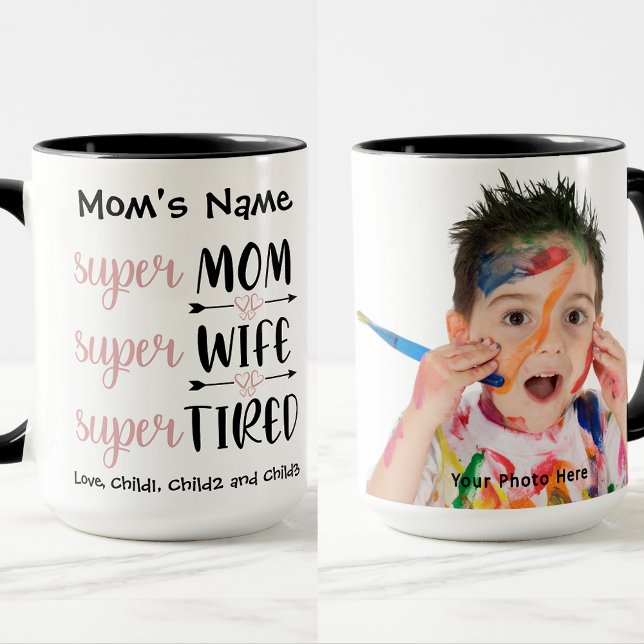 Caneca Foto personalizável Super-Mãe Super-Esposa Cansada (Criador carregado)