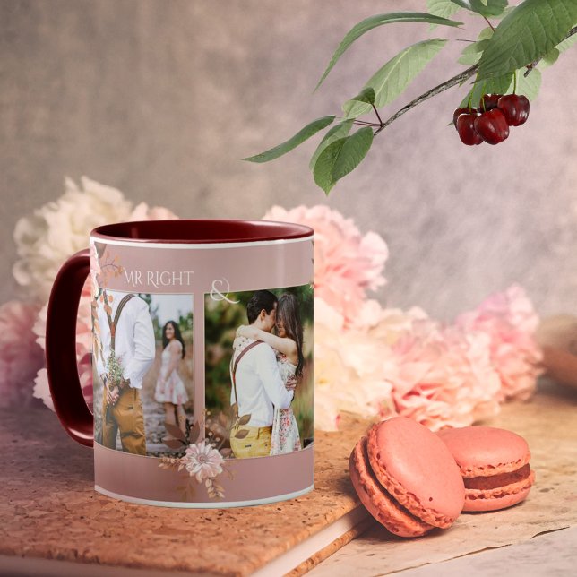 Caneca Foto Romântica Floral Cor-de-Rosa Esbranquiçada (Criador carregado)