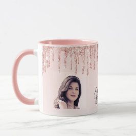 Caneca Foto rosa dourado monograma cor-de-rosa