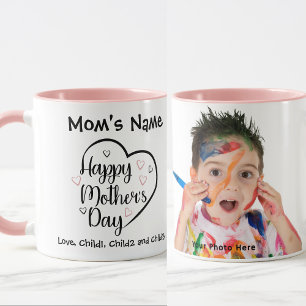 Caneca Foto rosa personalizável do coração do feliz dia d