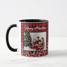Caneca Foto Rustic Red Black Xadrez Family