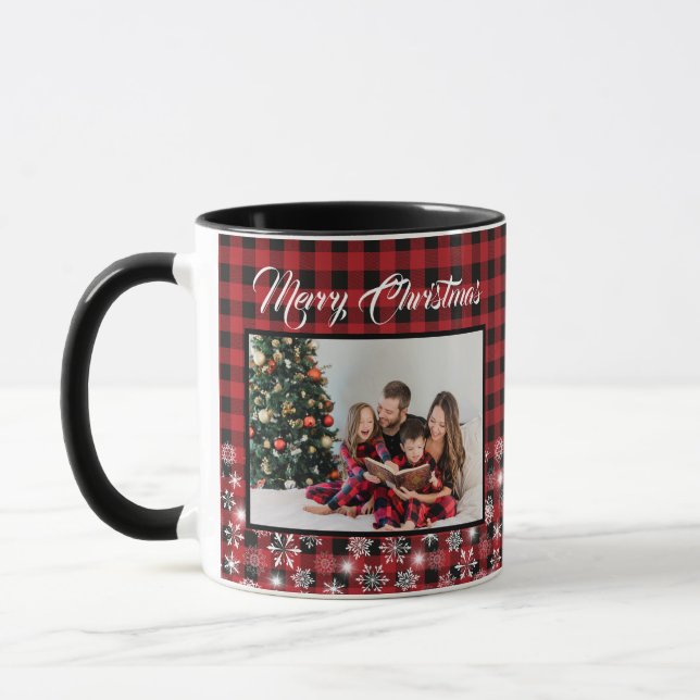 Caneca Foto Rustic Red Black Xadrez Family (Esquerda)