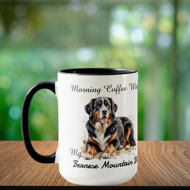 Caneca Foto Watercolor Bernese Mountain Dog Personalize (Criador carregado)