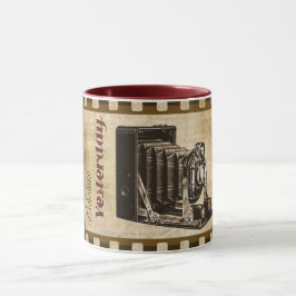 Caneca Fotografia com câmara de vídeo Vintage filmando no
