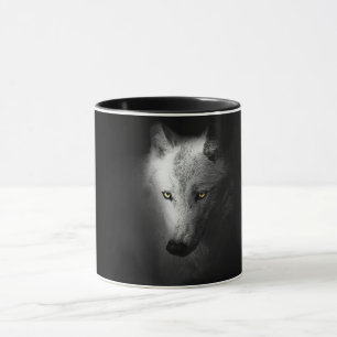 Caneca Fotografia do lobo, preto e branco