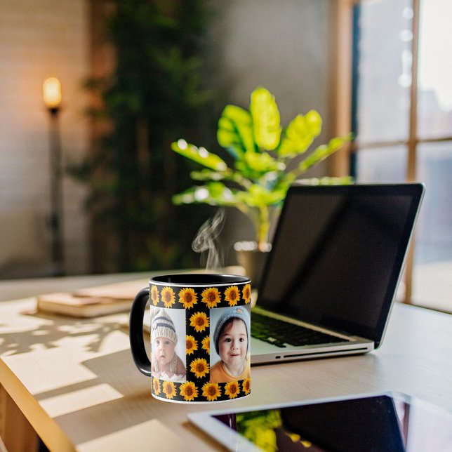 Caneca Fotografias amarelas sunflores, pretas (Criador carregado)