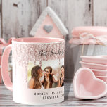 Caneca Fotografias personalizadas, melhores amigos para s<br><div class="desc">Uma caneca elegante, feminina e de vidro. Rosa dourado pingado, pintura pingando aparência. Um fundo de gradiente cor-de-rosa pincelado. Personalize e adicione sua própria foto, selecione seus melhores amigos e seus nomes. O texto: Best Friends Forever é escrito com um moderno estilo escrito à mão. Texto preto. Perfeito como presente...</div>