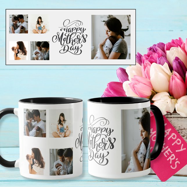 Caneca Fotos personalizadas do Dia de as mães 5 feliz (Happy Mother's Day 5 Custom Photos Mug)