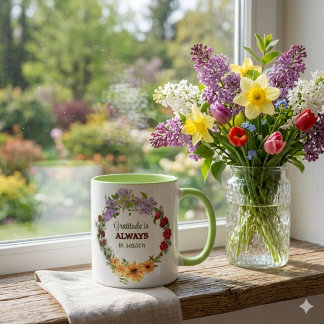 Caneca Four Seasons Floral Wreath Gratitude Quote Mug