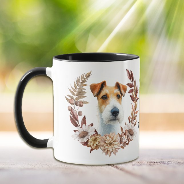 Caneca Fox Terrier Dog Autumn Wreath (Criador carregado)