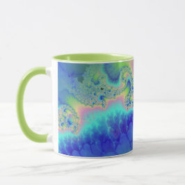Caneca Fractal abstrato azul-costa verde