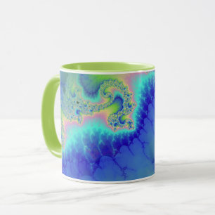 Caneca Fractal abstrato azul-costa verde