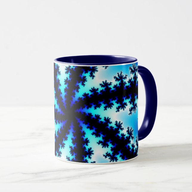 Caneca Fractal azul e branco do Marinho de tendência (Frente Esquerda)