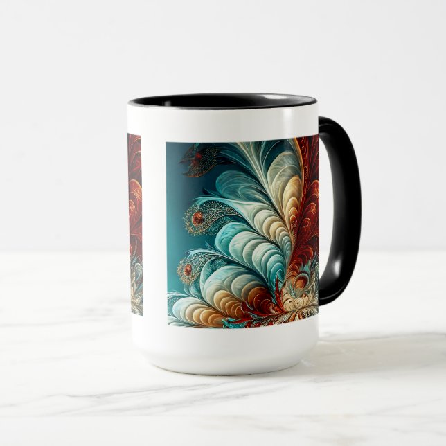 Caneca Fractal Feather Combo Mug, 15 oz (Frente Esquerda)
