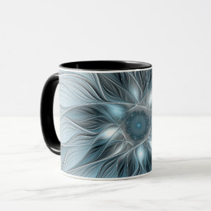 Caneca Fratura Floral Abstrato Azul Cinza de Flor Alegre