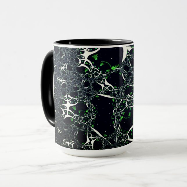 Caneca Fratural branco imperfeito no espaço negro, tricot (Frente Esquerda)