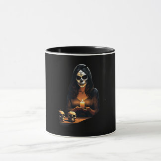 Caneca Frau mit Schädelmasken geschmückt Halloween