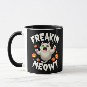 Caneca Freakin Meowt Spooky Halloween Pastel Ghost