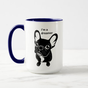 Caneca Frenchie rajado bonito é um sonhador