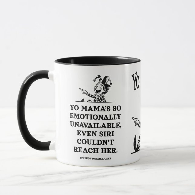 Caneca freudian yo mama jokes - emotionally unavailable (Esquerda)