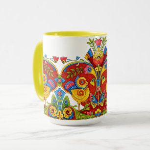 Caneca Frisa de Pássaros e Borboletas da Era Vitoriana Re
