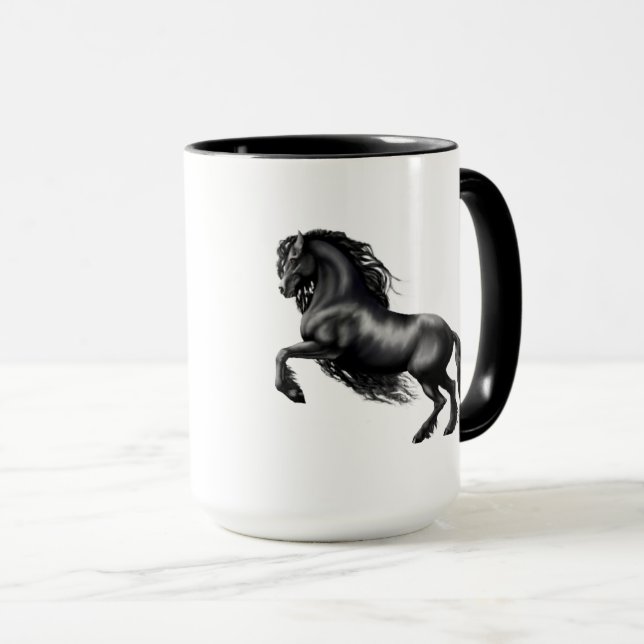 Caneca Frisão, cavalo preto do garanhão, a beleza preta (Frente Esquerda)