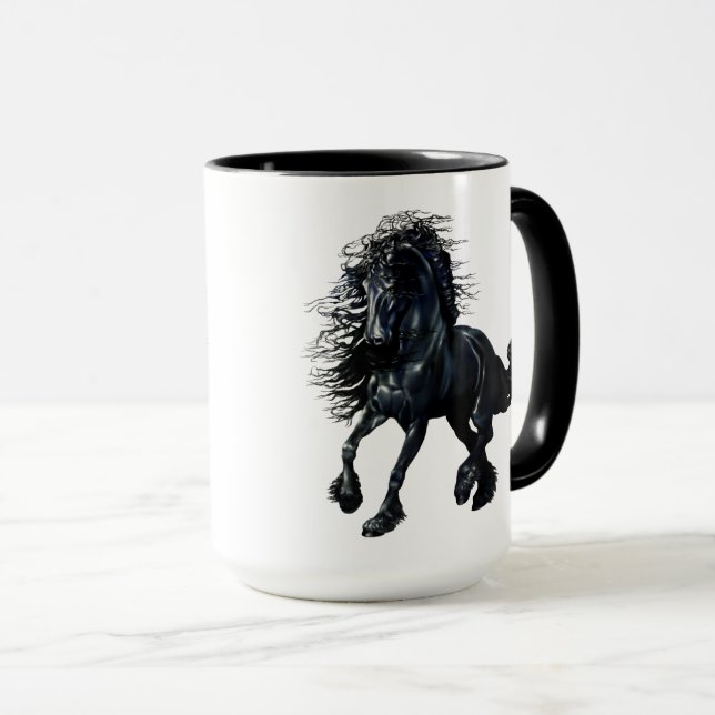Caneca Frisão, cavalo preto do garanhão, a beleza preta (Frente Esquerda)