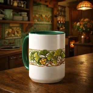 Caneca Friso Art Nouveau Retro Ginkgo Biloba