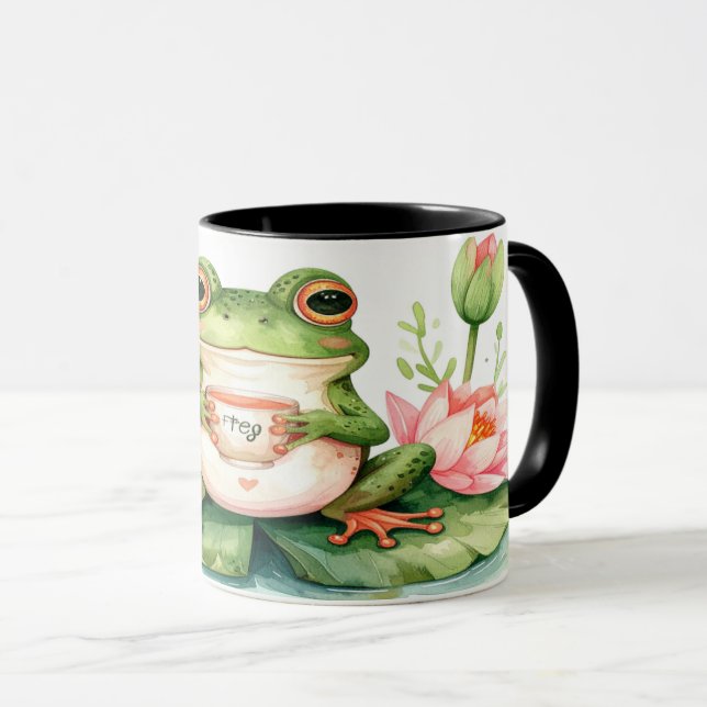 Caneca Frog Tea Mug - Cute Kawaii Hoppy Hour Gift (Frente Esquerda)