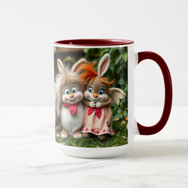 Caneca „Fröhliche Hasenfreunde im Frühlingsgarten“ (Direita)