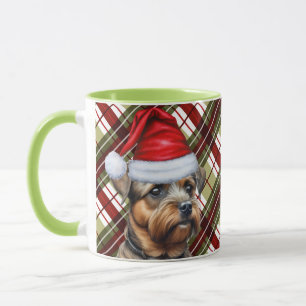 Caneca Fronteira Terrier Red Feriado Xadrez Natal